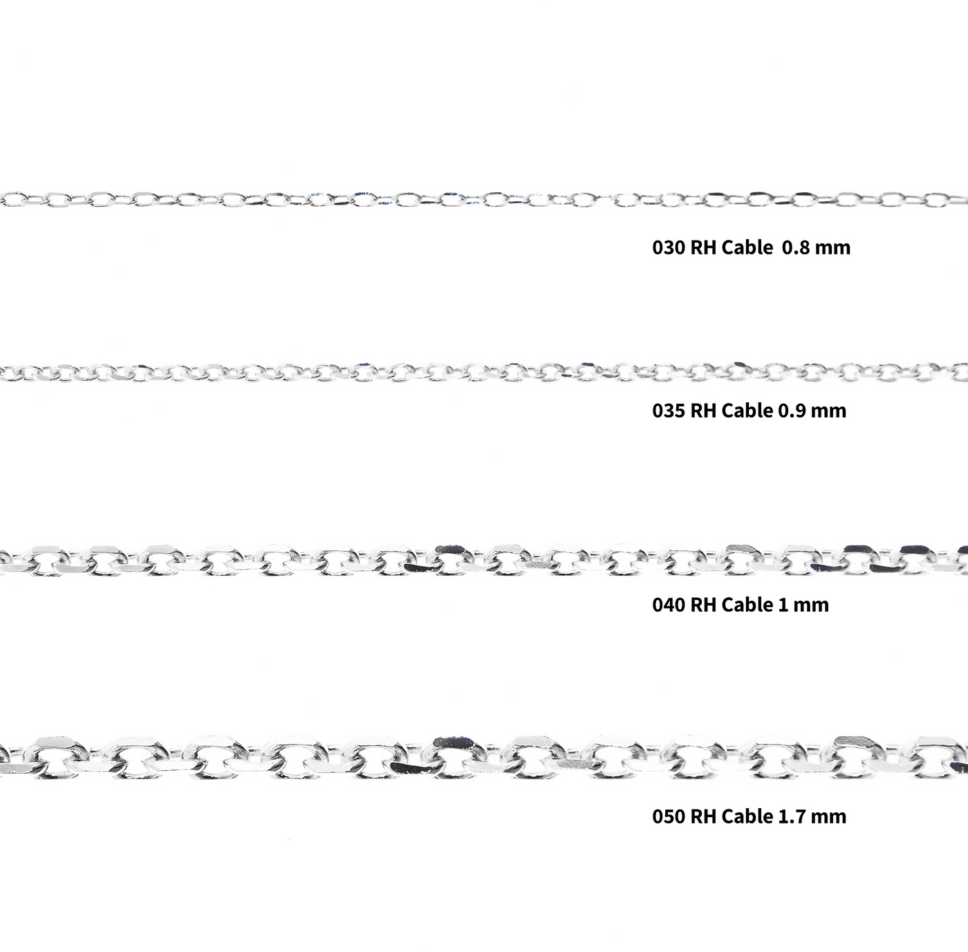 Rhodium Plated Diamond Cut Cable Chain