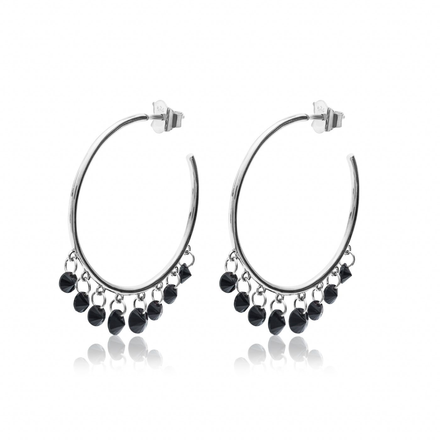 Black Stones - Hoop Earrings