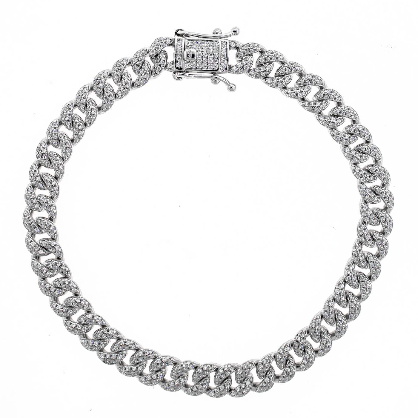 Rhodium Plated Miami Cuban Rounded Pave - Bracelet