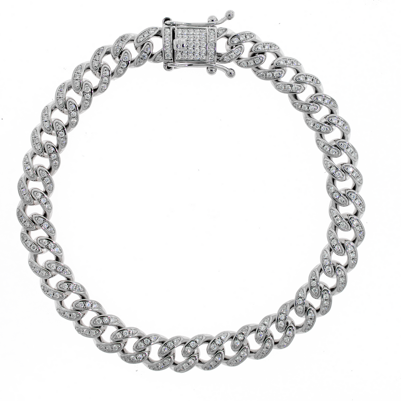 Rhodium Plated Miami Cuban Rounded Baguette -  Bracelet