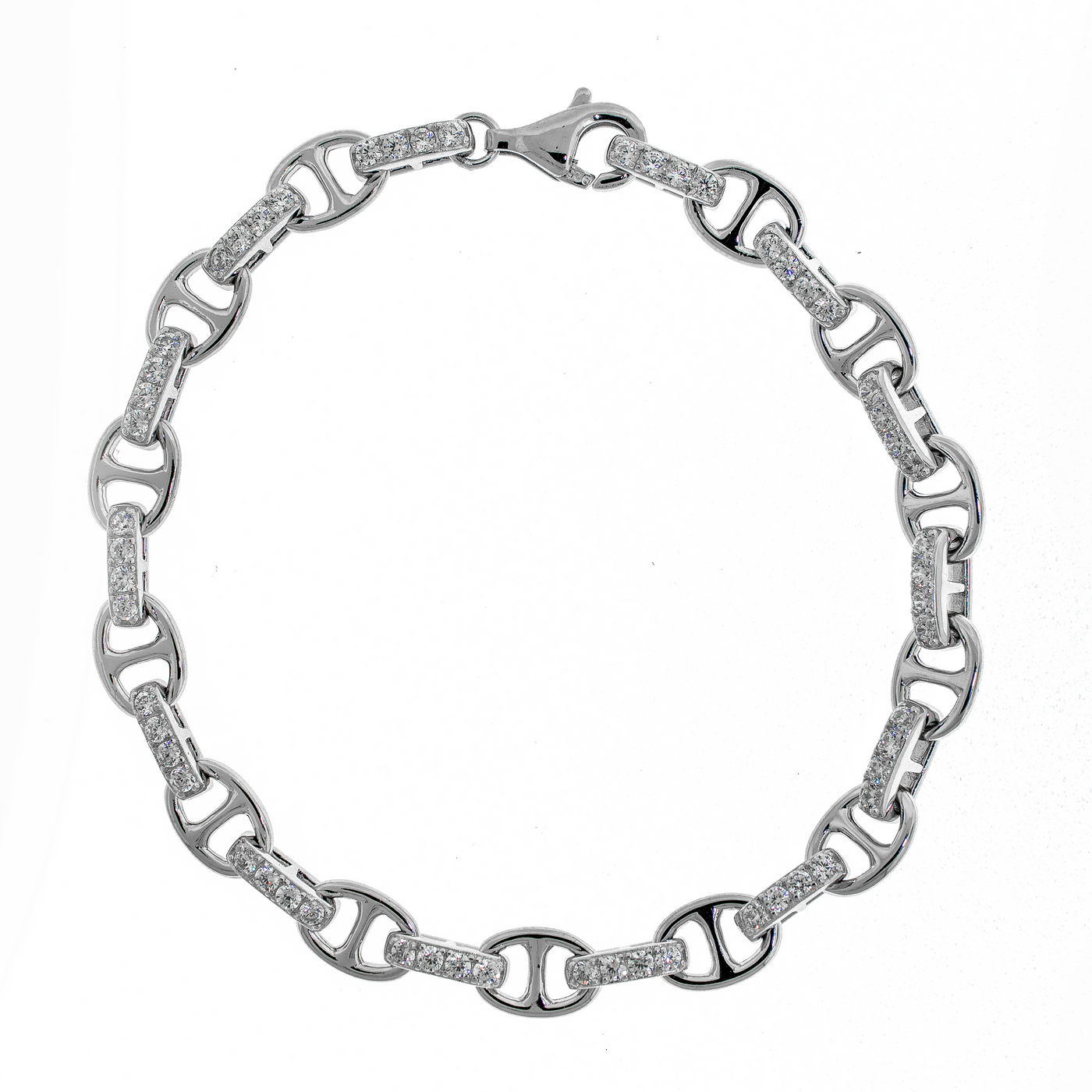 Rhodium Plated Pave Puff Wide - Bracelet