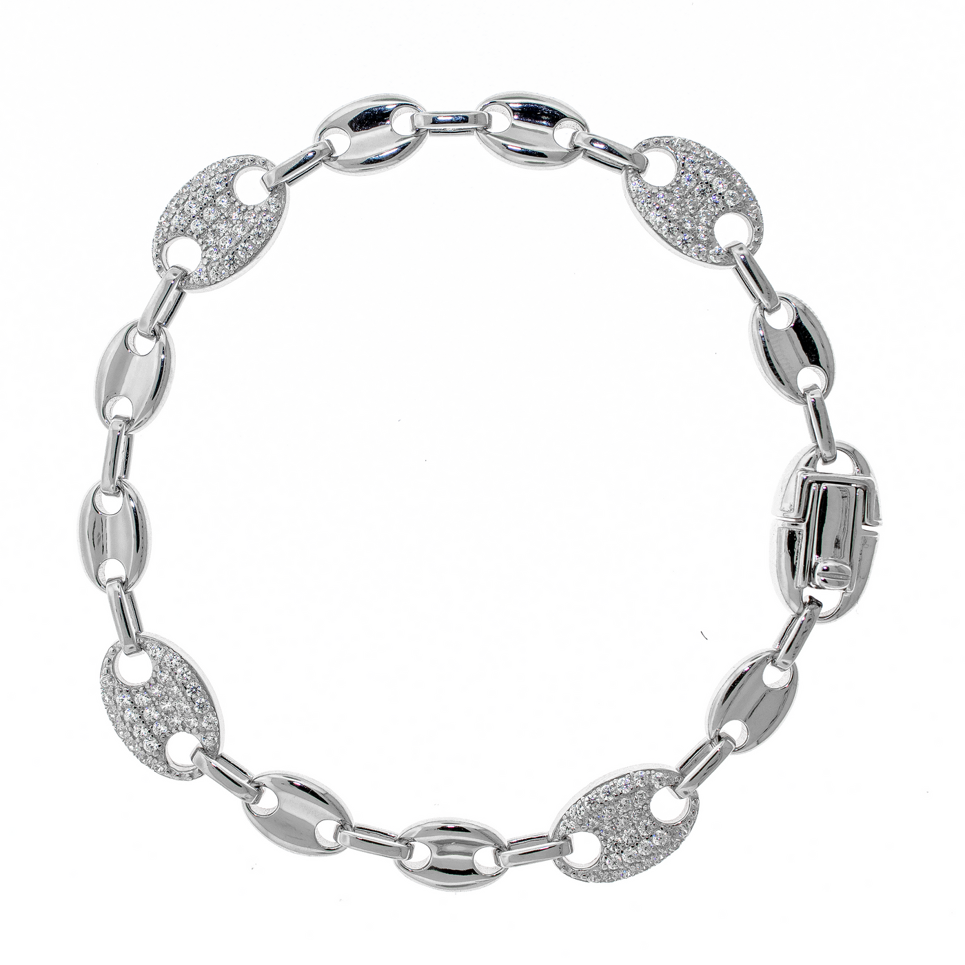 Rhodium Plated CZ Pave Puff Petit - Bracelet