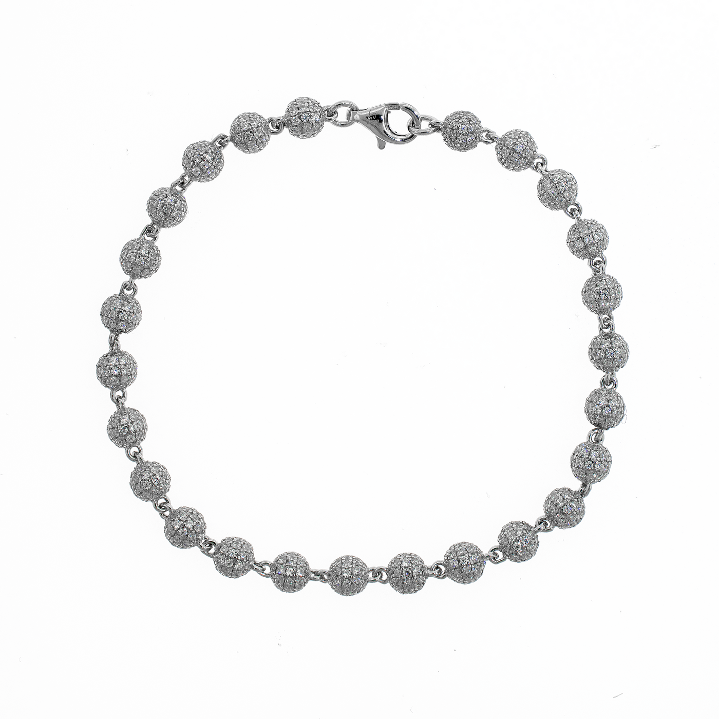 Rhodium Plated Bead Pave -  Bracelet