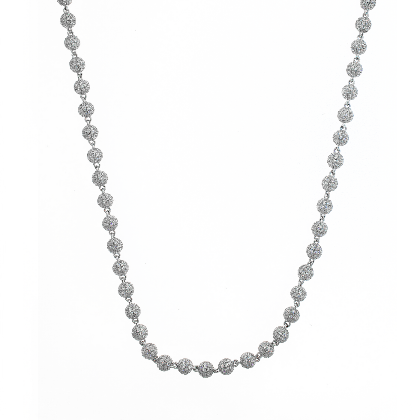 Rhodium Plated Bead Pave -  Necklace