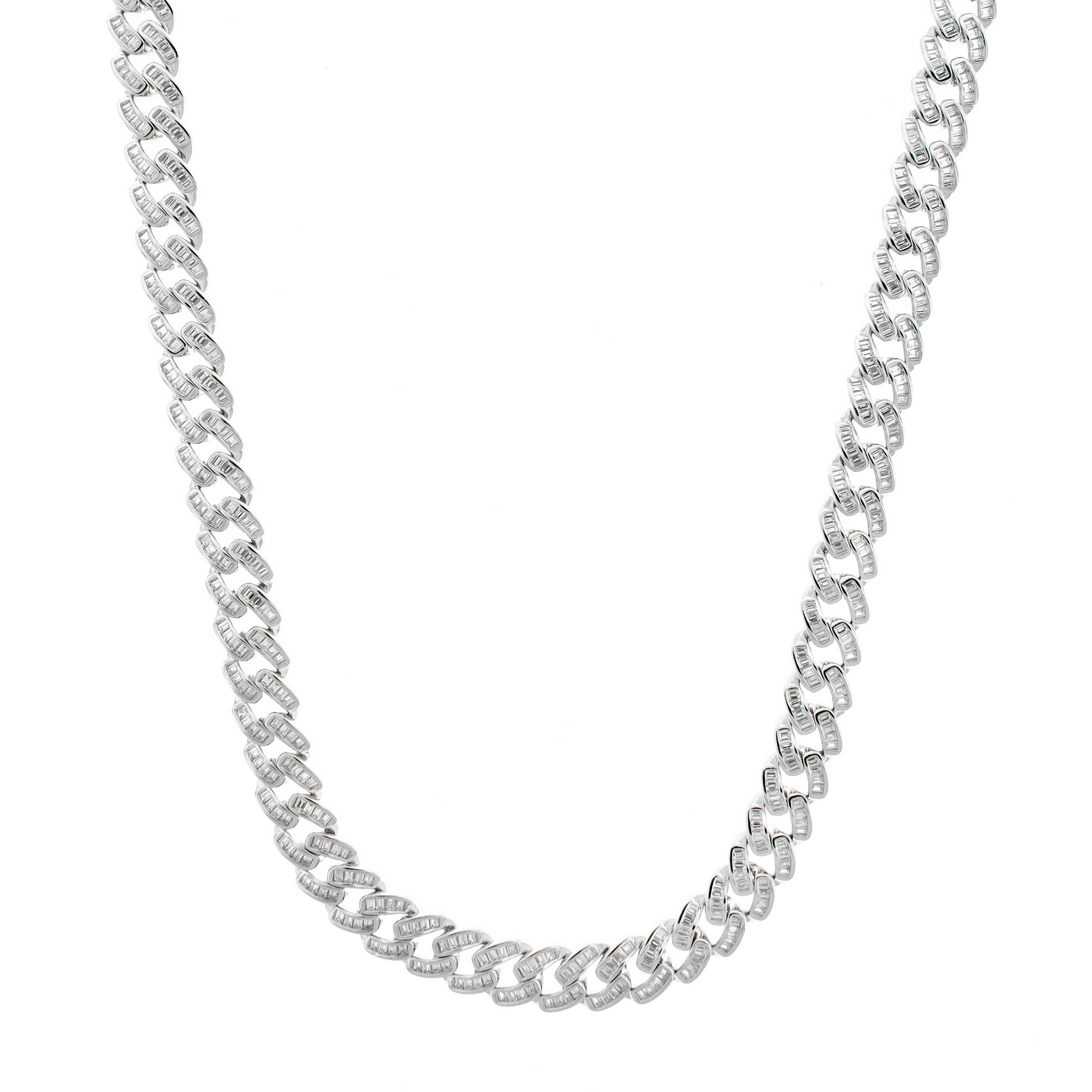 Rhodium Plated Miami Cuban Rounded Baguette - Necklace