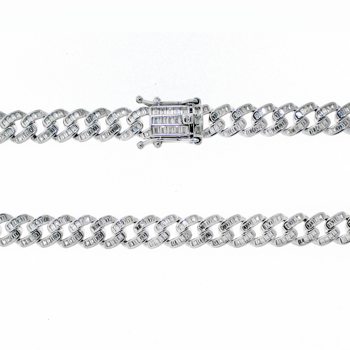 Rhodium Plated Miami Cuban Rounded Baguette - Necklace