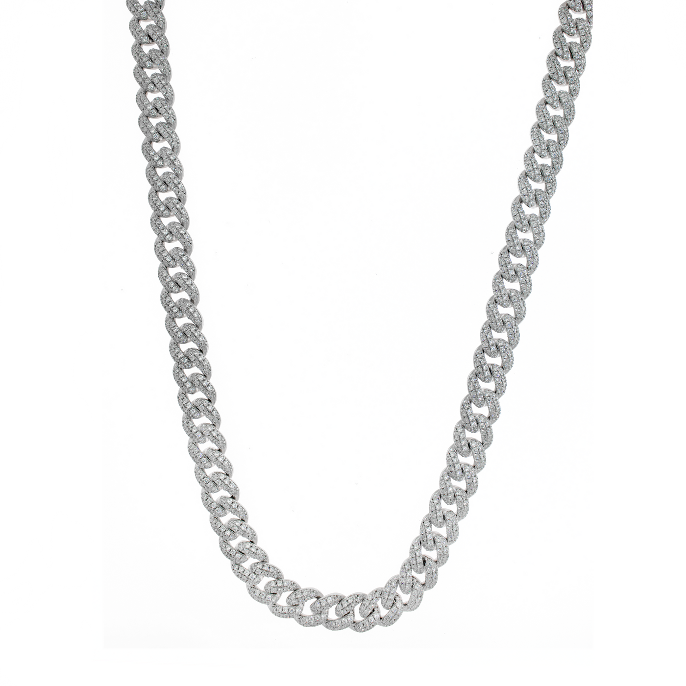 Rhodium Plated Miami Cuban Rounded Pave - Necklace