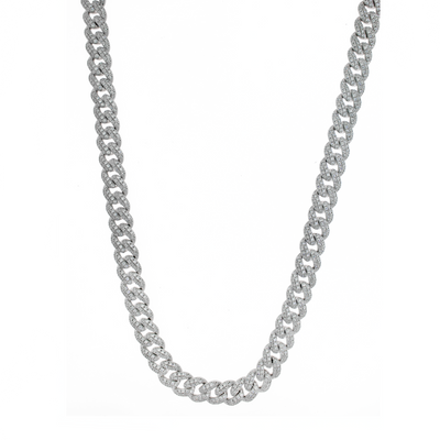 Rhodium Plated Miami Cuban Rounded Pave - Necklace
