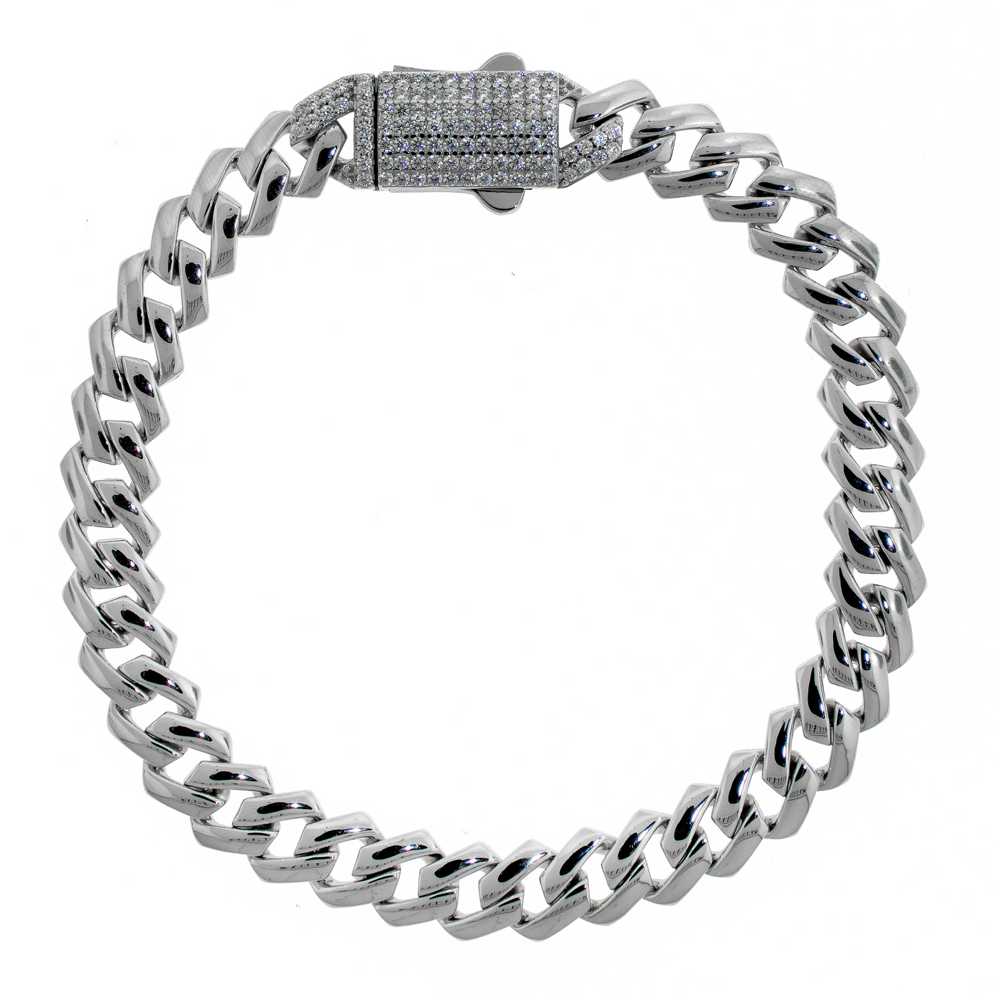 Rhodium Plated Round Cuban Lock Pave - Bracelet