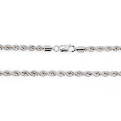 Rhodium Plated Diamond Cut Rope Chain
