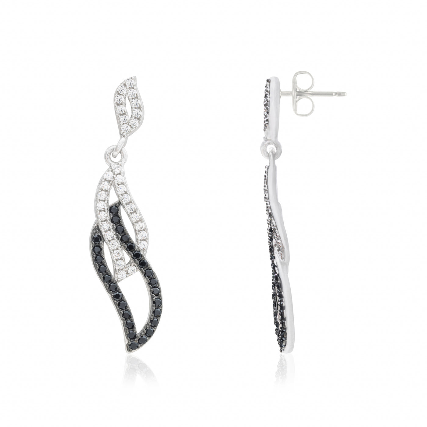 Pendulum Black & White - Silver Earrings