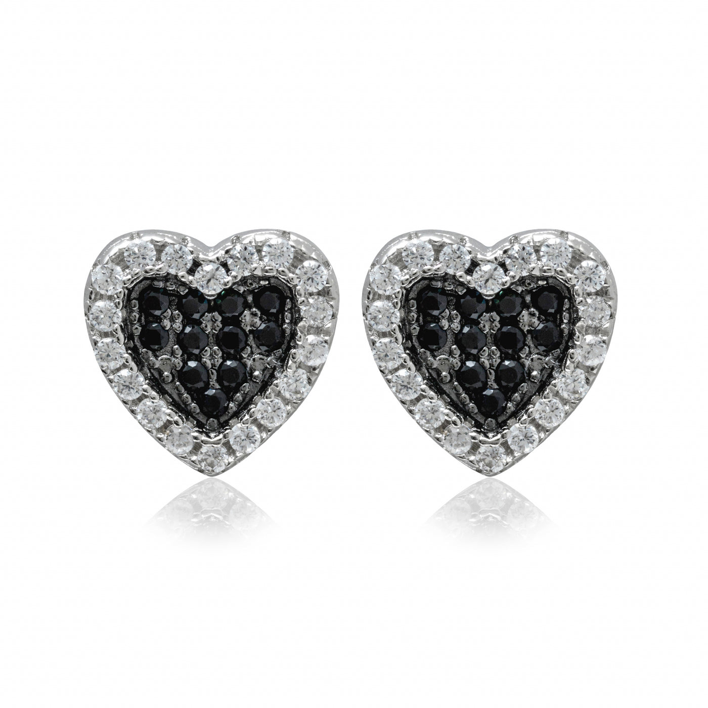Black Dalia Heart - Silver Earrings