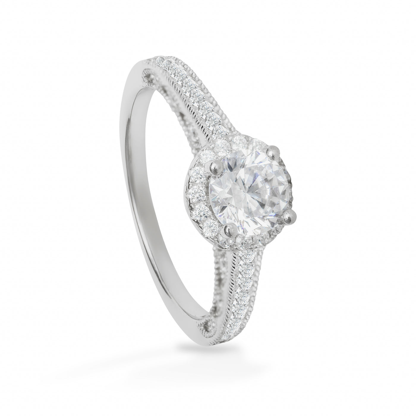 Agathe Simple Millegrain Solitaire Pave - Bague
