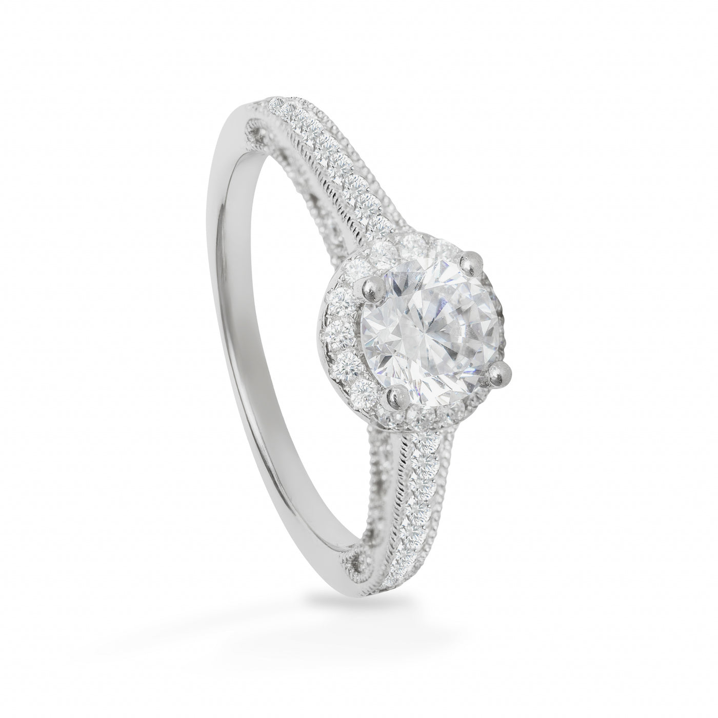 Agathe Simple Millegrain Solitaire Pave - Ring
