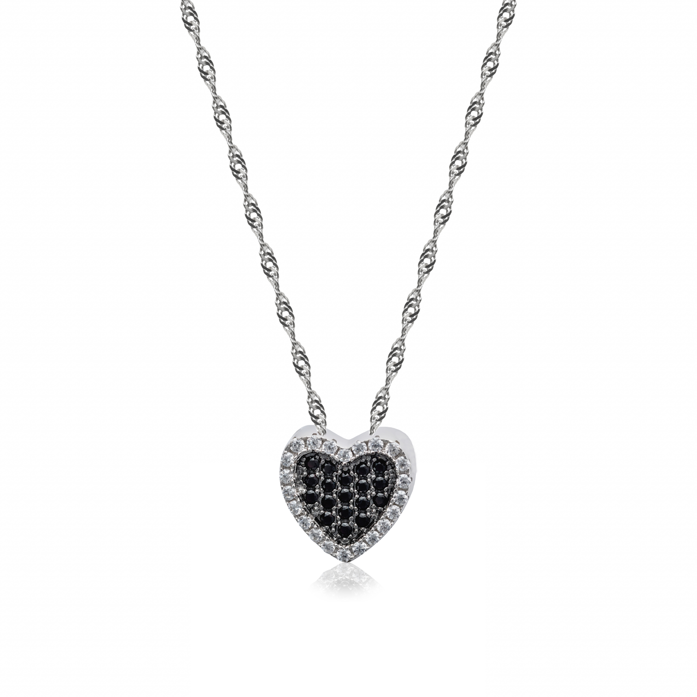 Black Dalia Heart - Silver Necklace